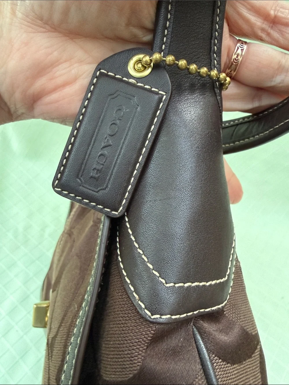 Vintage Y2K SoHo Coach Dark Brown Canvas Turnlock Shoulder Bag with Dust Bag